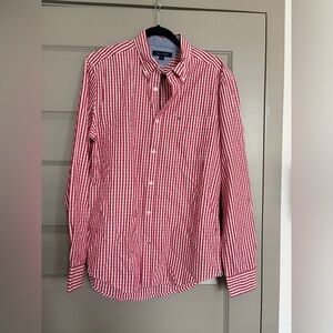 Tommy Hilfiger Red and White Striped Men's Shirt